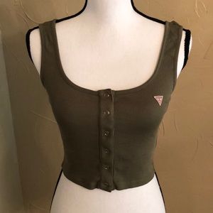 Guess ribbed crop top with brand insignia, sz S